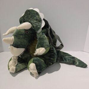 Triceratops Green Stuffed Animal Plush Dino Purse Bag Two Straps